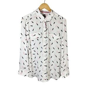 Chico's Easy Shirt Lipstick Love Woven Pattern Blouse Size 2 ( 12/14)